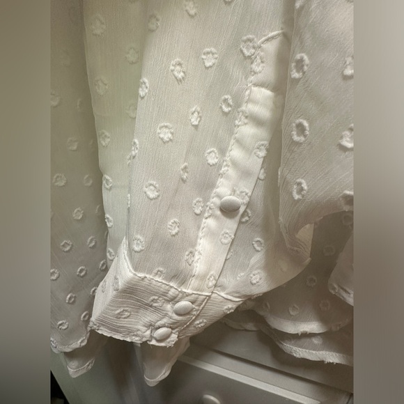 Madison - White Chiffon Clip Dot Button Front Blouse - Picture 10 of 13